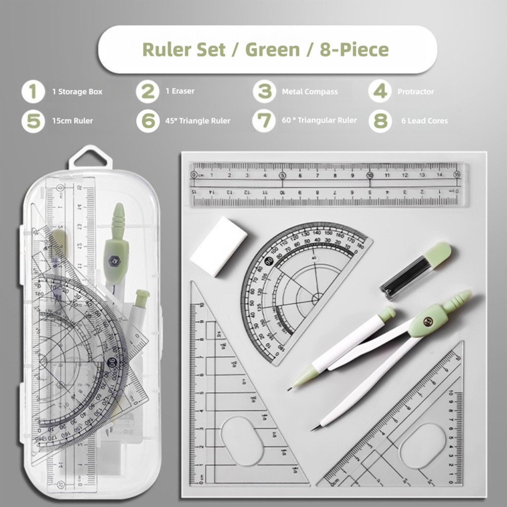 Compass Geometry Set - 8 Buah/Set Penggaris Plastik Set Kompas