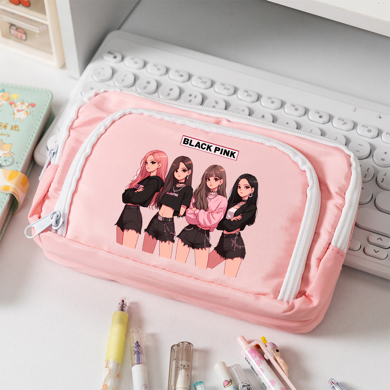 Pencil Case Large - Kotak Pensil Kanvas Kapasitas Besar BlackPink