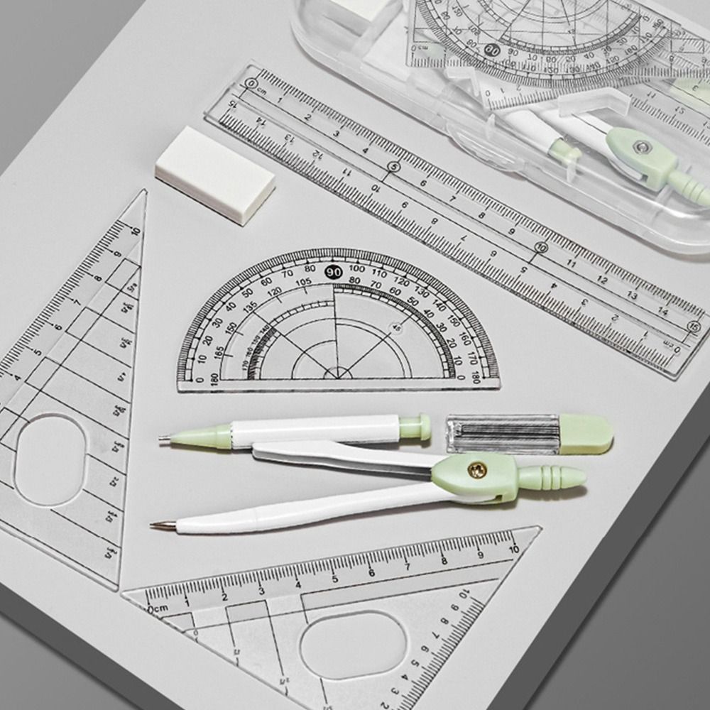 8 Buah/Set Penggaris Plastik S - Compass Geometry Set ulasan dan harga